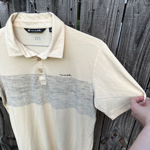 Travis Mathew Short Sleeve Salt Sand Polo Mens M Yellow Golf Outdoor Preppy Dad - Picture 5 of 14